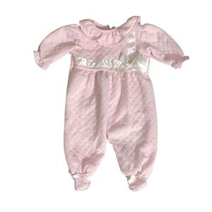 Vintage Basic Editions Baby 3-6M Pink Quilted One Piece Jumpsuit Bow Girly 90s